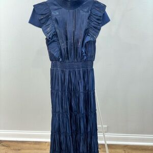 Lulu's Blue Pleated Maxi Dress with Flutter Sleeves